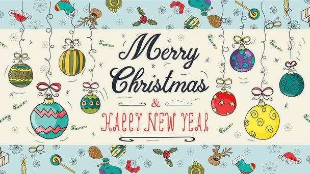 banner Natal ano novo esboço cor esboços para decoração
  - Vetor, Imagem