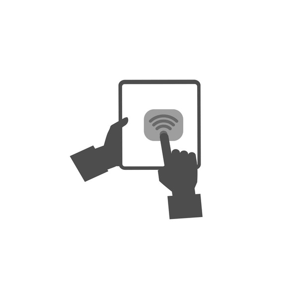 Plana vetor ícone toque tablet nas mãos. Procure Wi-Fi gratuito. Wi Fi. Ícone - Internet sem fio
 - Vetor, Imagem