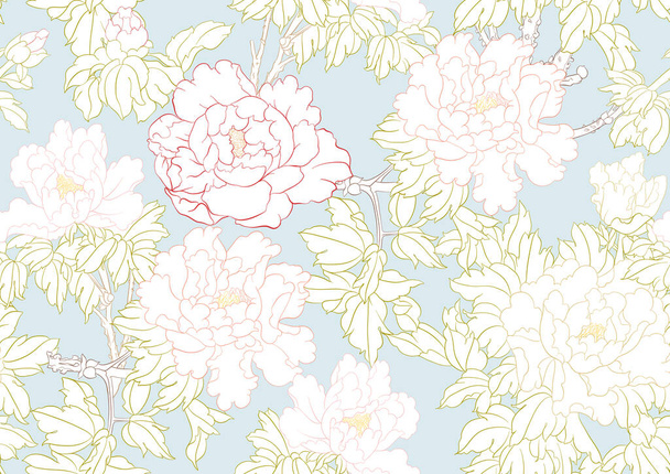 Peony tree branch with flowers in the style of Chinese painting - Vector, Image