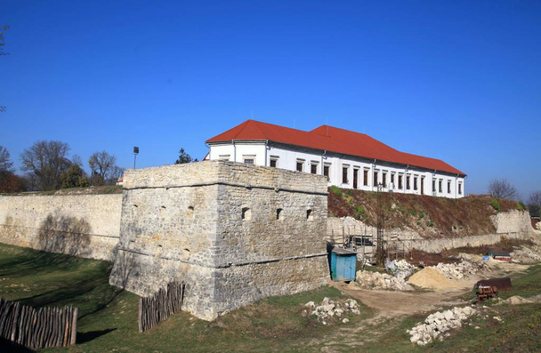 Zamek Zbarazh, położony w mieście Zbarazh, obwód tarnopolski, Ukraina; zbudowany w latach 1626-1631 zaprojektowany przez flamandzkiego architekta Van Peena, braci Jurija i Krzysztofa Zbarazhskiego. Obecnie zamek został odrestaurowany. - Zdjęcie, obraz