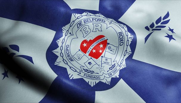 3D Waving Brazil City Flag of Belford Roxo Closeup View - Fotoğraf, Görsel