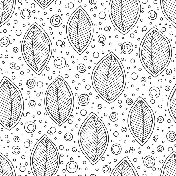 Seamless doodle  leaves pattern for coloring book.  - Вектор, зображення