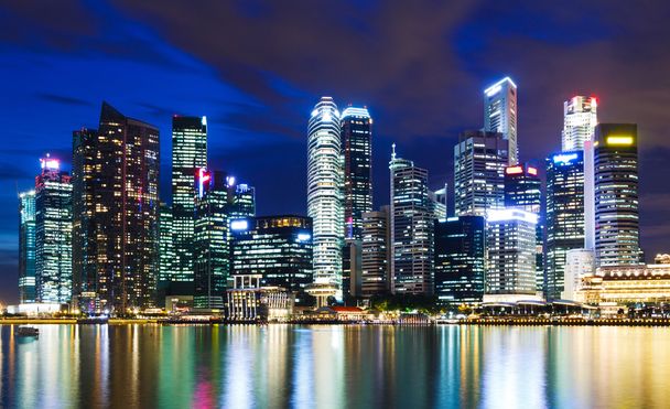 Singapurské panorama města v noci - Fotografie, Obrázek
