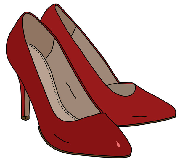 The vectorized hand drawing of red womans shoes on high heels - Vektor, kép