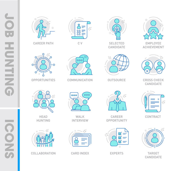 Flat line design style of job hunting icon set. Vector stock illustration. - Vector, Image