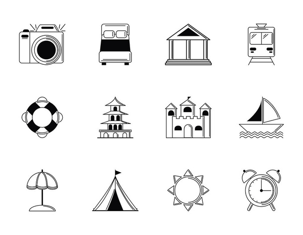 tourism vacations travel icon set thin line - Vector, Image