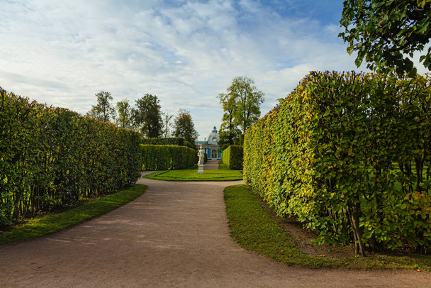 Steegjes van de tuin. Herfstpark in Poesjkin. Sint-Petersburg. Goedemorgen.. - Foto, afbeelding
