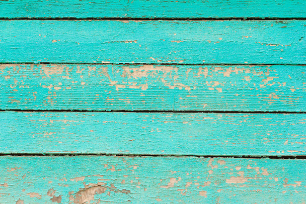 Çatlak turkuaz boyalı eski ahşap zemin - Fotoğraf, Görsel