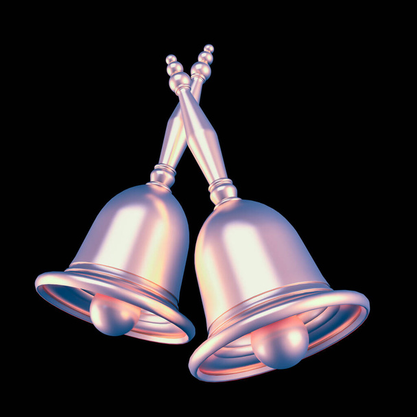 Beautiful, isolated metal Christmas bell. 3d illustration, 3d rendering. - 写真・画像