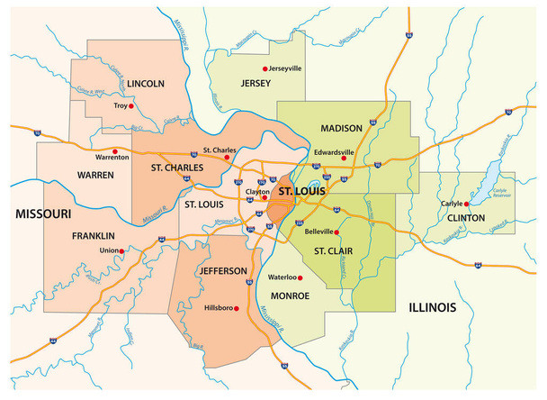 mapa de la mayor zona de San Luis en Illinois y Missouri
 - Vector, imagen