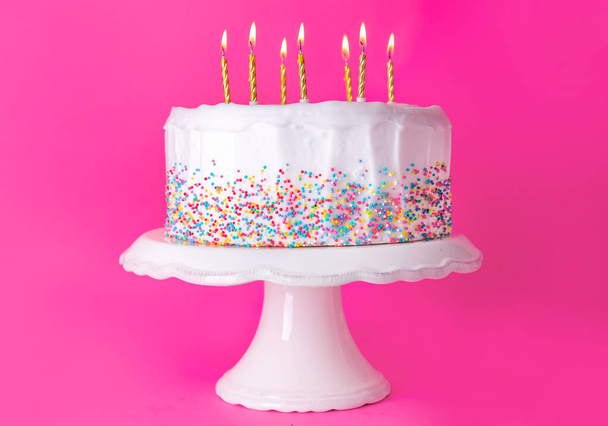 Tasty Birthday cake on color background - Fotoğraf, Görsel