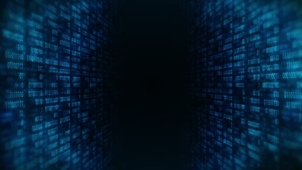 İkili kod koyu mavi arkaplan. İnternet çevrimiçi dijital teknoloji döngüsü animasyonu. Sıfır ve bir numara. Bilgisayar ağı. - Video, Çekim