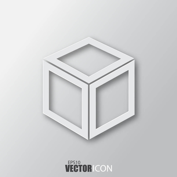 Cube icon in white style with shadow isolated on grey background - Vector, Image