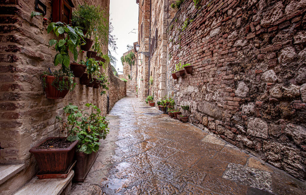 Volterra μεσαιωνική πόλη Γραφικά σπίτια Alley στην Τοσκάνη Ital - Φωτογραφία, εικόνα
