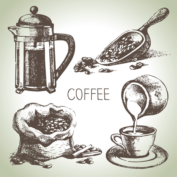 手描きコーヒーセット - ベクター画像