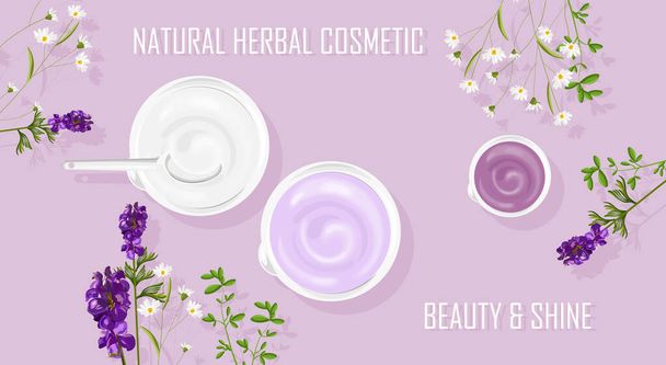 Natural herbal cosmetic cream products - Vecteur, image