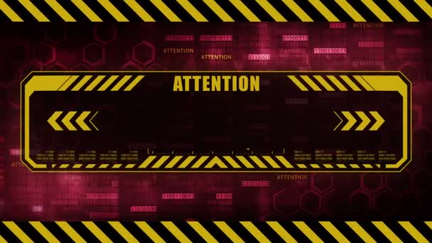 Attention message with copy space. Hexagon geometric design and binary numbers background. Digital screens frame. Game design GUI. Technology concept. - Footage, Video