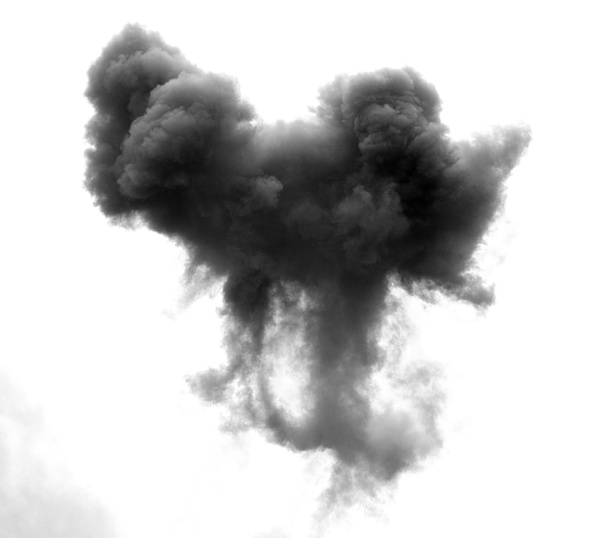 空の爆弾の爆発によって引き起こされる黒い雲 - 写真・画像