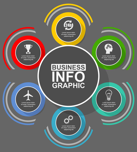 Schema aziendale, modello di infografica circolare vettoriale, presentazione web in 6 opzioni
 - Vettoriali, immagini