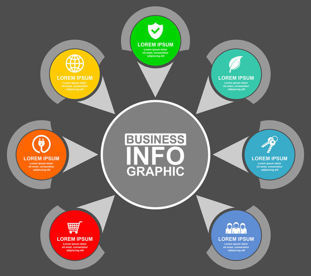 Diagrama de negocio, plantilla de infografía circular vectorial, presentación web en 7 opciones
 - Vector, imagen