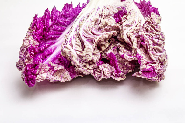 Ripe single purple Napa (chinese) cabbage. Fresh whole head of cabbage. Isolated on white background - Photo, image