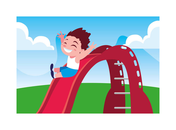 boy smiling and enjoying on slide - Vector, Image