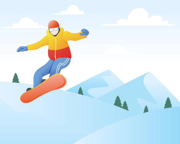 Εικονογράφηση διάνυσμα του snowboarder. Χειμερινό άθλημα και αναψυχή, Χειμερινές δραστηριότητες ορεινών σπορ - Διάνυσμα, εικόνα