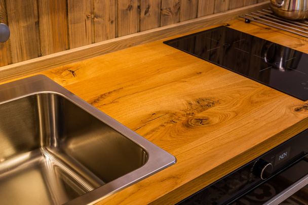 Beautiful modern wooden countertop in the kitchen. - Valokuva, kuva