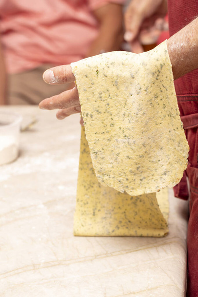 Process of making pasta with herbed pasta dough - Photo, Image