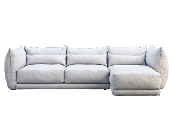 Sofá de couro de canto moderno branco de três lugares. Renderização 3d
 - Foto, Imagem