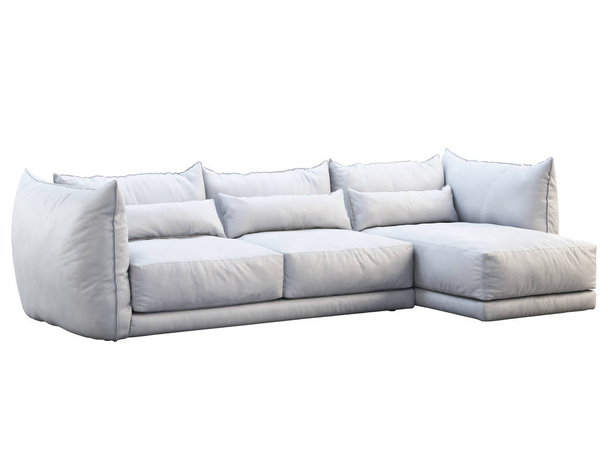 Μοντέρνος λευκός τριθέσιος γωνιακός δερμάτινος καναπές. 3d απόδοση - Φωτογραφία, εικόνα
