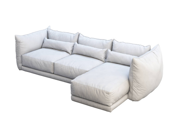 Moderní bílá kožená pohovka s třemi sedadly. 3D vykreslení - Fotografie, Obrázek