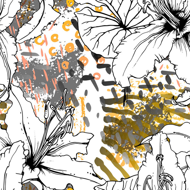 Floral Black and White Trends Artistic Watercolor. - Vector, afbeelding