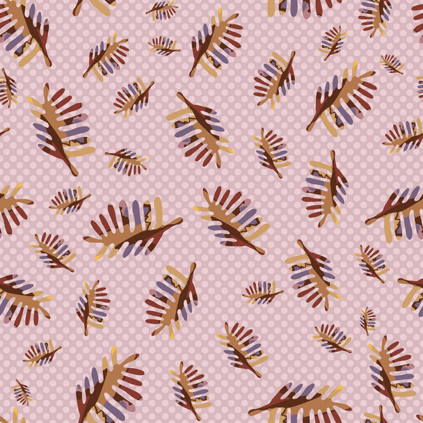 Ditsy falling leaves seamless pattern. Tossed hand drawn nature background. Brown marble spice color muted tones. All over print for fall autumn textile. Vector repeat eps10 - Vector, Image