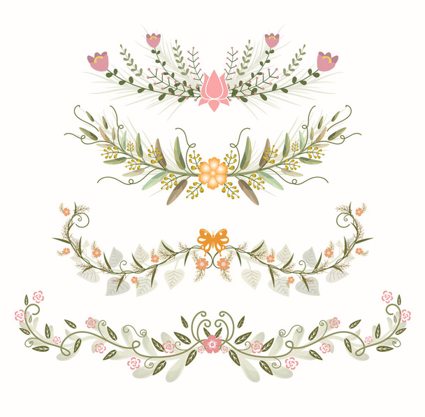 Bloementoorn. Decoratie met bloemen en bladeren. Illustratie krans bloemen - Vector, afbeelding