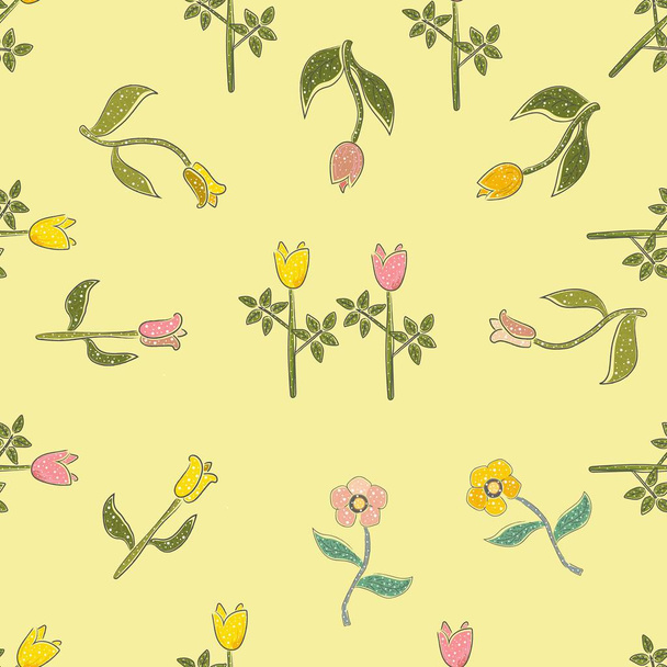 Seamless Pattern with Cute Flowers. Hand Drawn Scandinavian Styl - Vector, Imagen