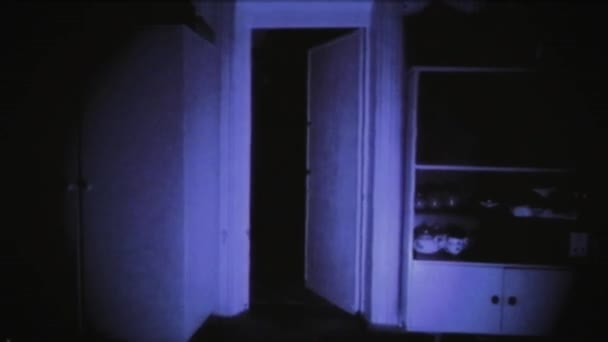 ヴィンテージ効果。空の部屋に赤い光がちらつきます。古い、グリッチ、レトロ犯罪現場だ孤独の恐怖。ホラー映画のワンシーン。ドアからの光人はいないスリラー。ハロウィン - 映像、動画