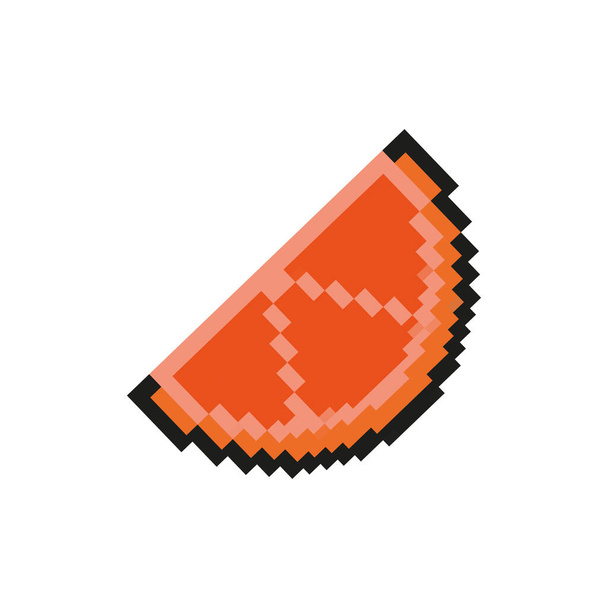 oranje half fruit 8 bits pixelvormig icoon - Vector, afbeelding