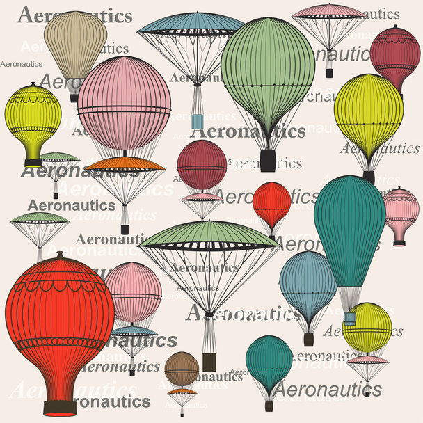 Vintage seamless pattern of hot air balloons and airships - Vector, Image