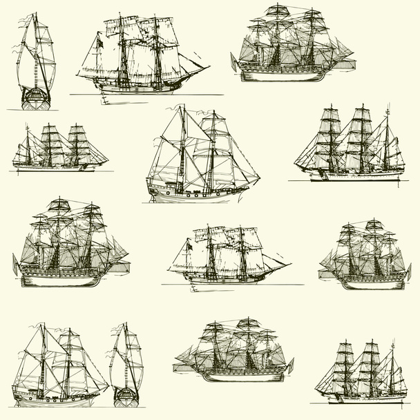 Vector background with old ships - Vector, Image