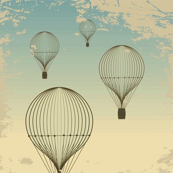 Retro hot air balloon sky background old paper texture. - Vector, Image