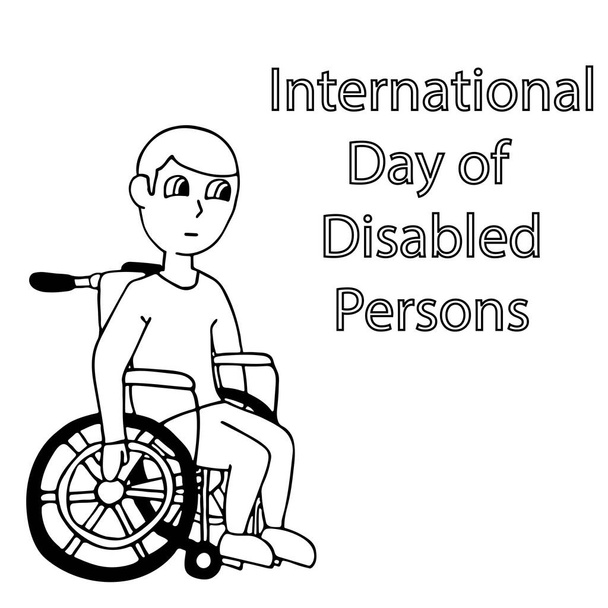 車椅子の白人だ障害者の国際デー隔離されたアウトライン漫画のベクトルイラスト - ベクター画像