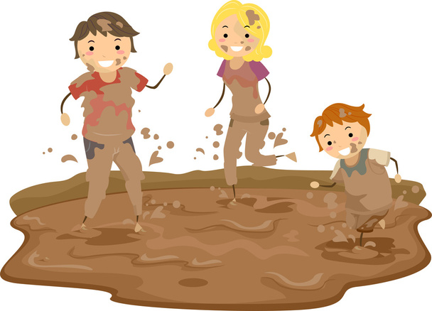 Stickman Family Playing in the Mud - Photo, Image