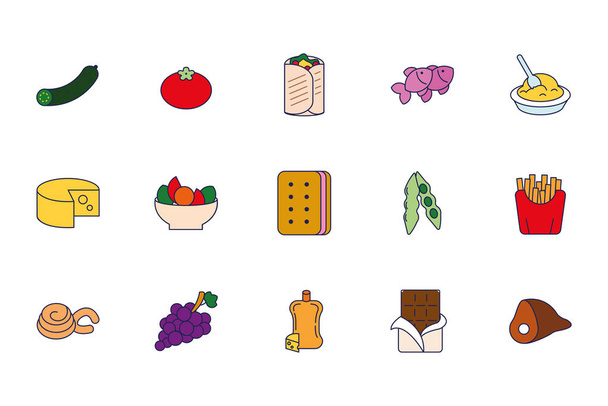 paquet de nourriture et boissons icônes - Vecteur, image