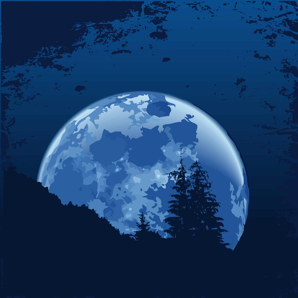 山の中の夜の空の満月 - ベクター画像