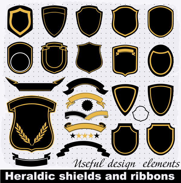 Heraldic shields and ribbons. - Vector, Image