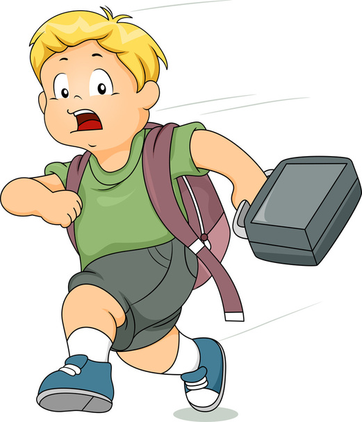 Kid jongen laat voor school - Foto, afbeelding