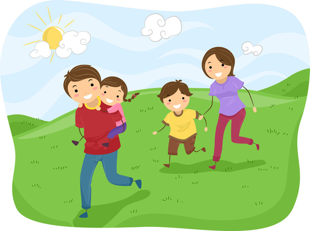 Stickmanin perhe juoksee kukkuloilla
 - Valokuva, kuva