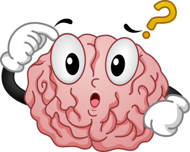 düşünme beyin maskot soru işareti ile - Fotoğraf, Görsel