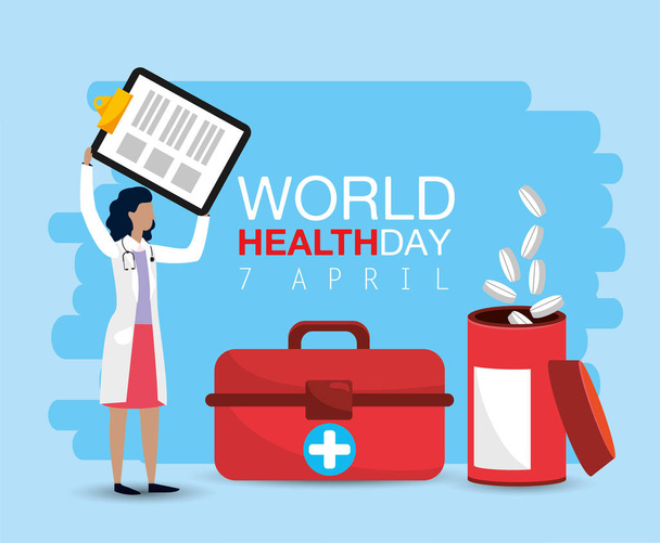 woman doctor with check list to health day - Vector, Image